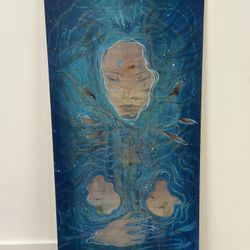 Mesmerizing Floating Woman in Space & Water by Jaime Guerrero, 2016 Acrylic on Wood 