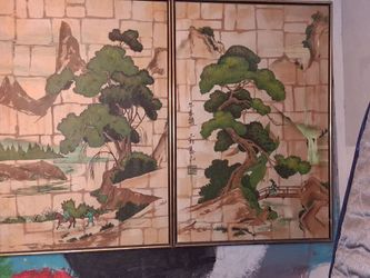 Vintage Japanese Nihonga Landscape Diptych by Uemura Taizan – "Early Spring" - Pair