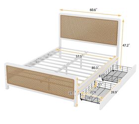 Queen Size Metal Platform Bed With 2 Drawers, White Box Spring Not Required Queen White Bedroom Bed Frame Metal