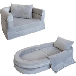  Kids Foam Couch with Blanket & Pillow, Pre-Assembled Toddlers 3-in-1 Convertible Sofa, Indoor Foadable Lounger Chair & Flip Open Floor Bed for Boys &