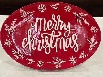 Red ceramic Merry Christmas oval serving platter by Threshold.