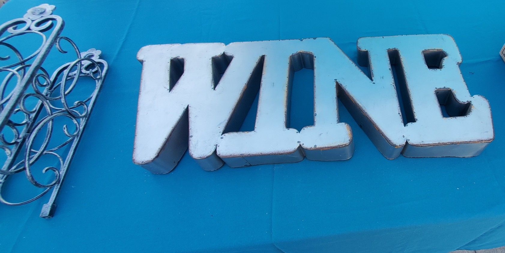 Metal Wine Sign And Wine Rack