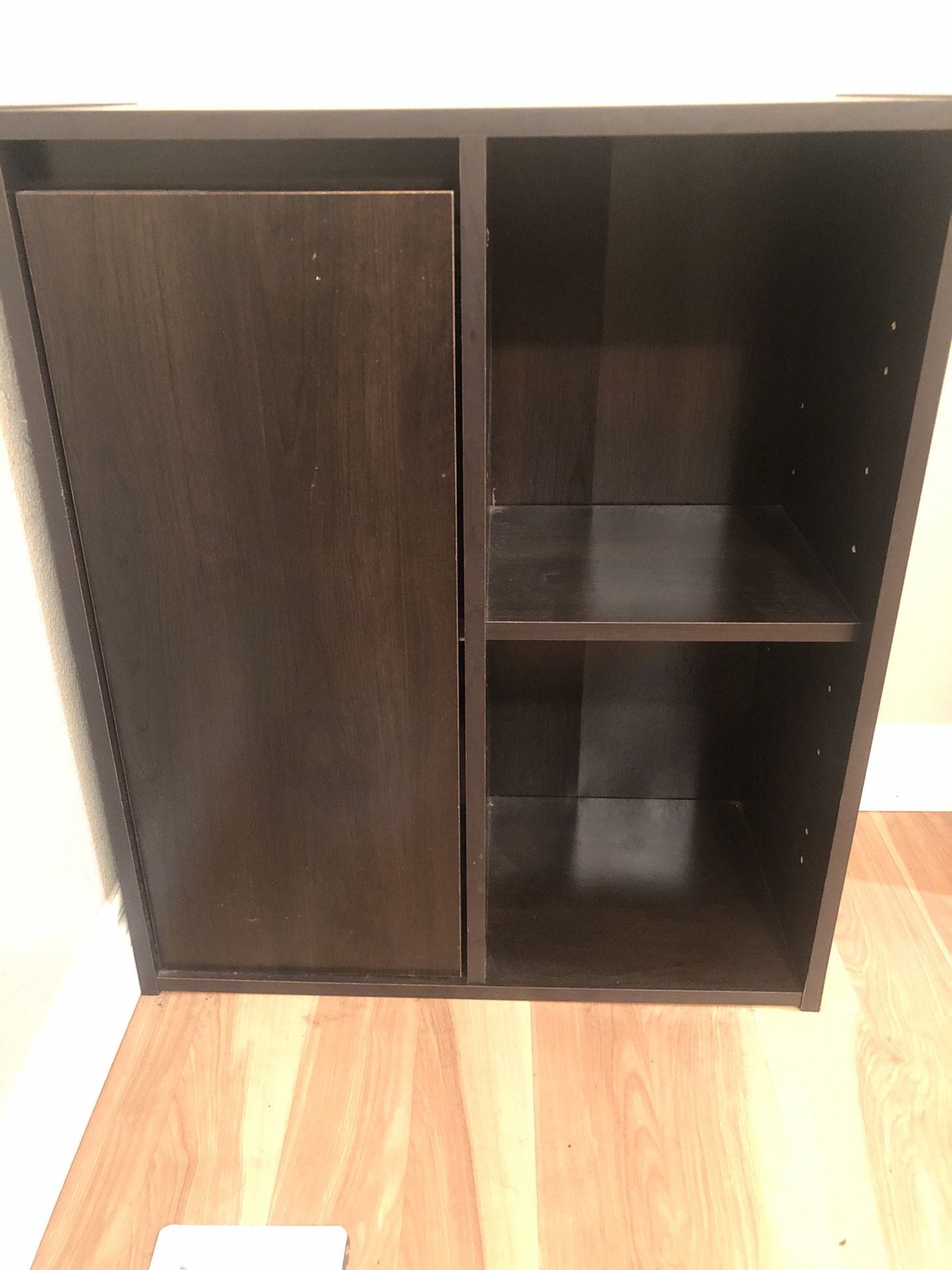 Brown 2 tier shelf with closing side cabinet