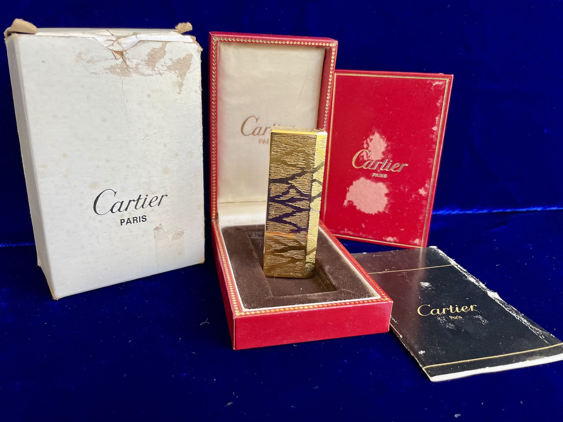 Rare Gold Pentagon Tiger Cartier Lighter New Open Box Works 1 Year Warranty