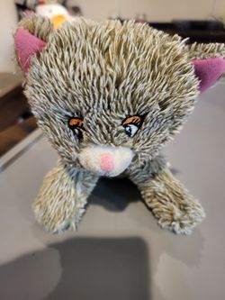 🐱 Gray & White Shaggy Plush Cat – EEC International LK-1497 – 10" Stuffed Animal