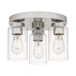 Contemporary Flush Mount Ceiling Light with Clear Ribbed Glass Shades