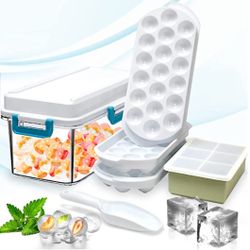 Ice Cube Tray for Freezer - 19 Round and 19 Diamond Ice Cube Molds with Lid and Ice Tray
