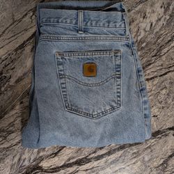 Carhartt Denim Work Jeans 38x32 Light Wash Relaxed Fit Heavy Duty
