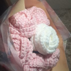 Pink Rose Crochet Boquet 