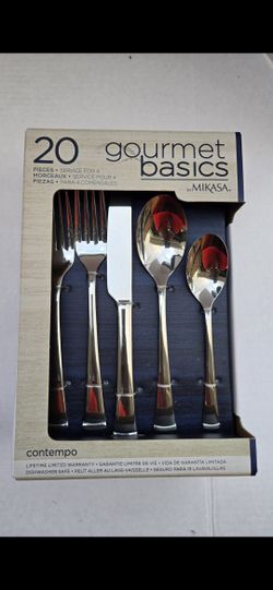 Mikasa Gourmet Basics Contempo 20-Piece Stainless Steel Flatware Set – New in Box