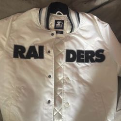 Starter Black Label Las Vegas Raiders Satin Varsity Jacket (White)