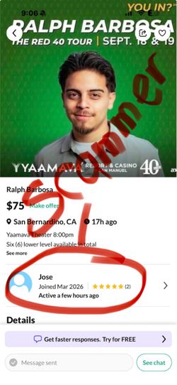 Scammer for Ralph Barbosa Tickets