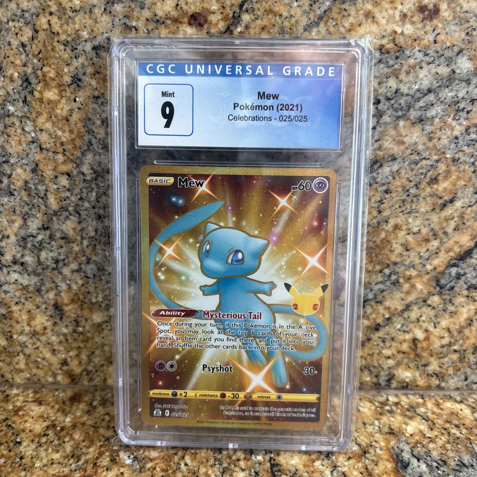 Pokemon- Mew Gold Full Art 025/025 Celebrations CGC 9 Mint With Sub Grades