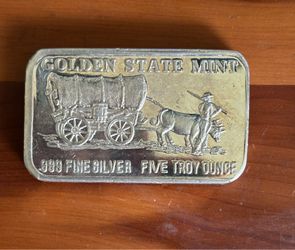 Vintage 5 troy oz. , Golden State Mint Silver Bar .999 Fine