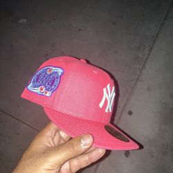 Pink with bottom blue brim yankee hat