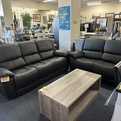 Black Sofa And Loveseat Match Leather Manual Recliner 