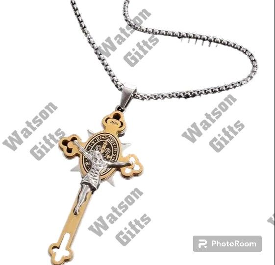 St. Benedict Jesus Crucifix Titanium Necklace Unisex Metal