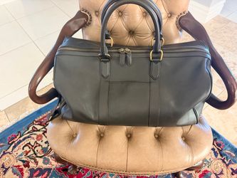 $275 Black Leather Duffle Bag with Gold Hardware