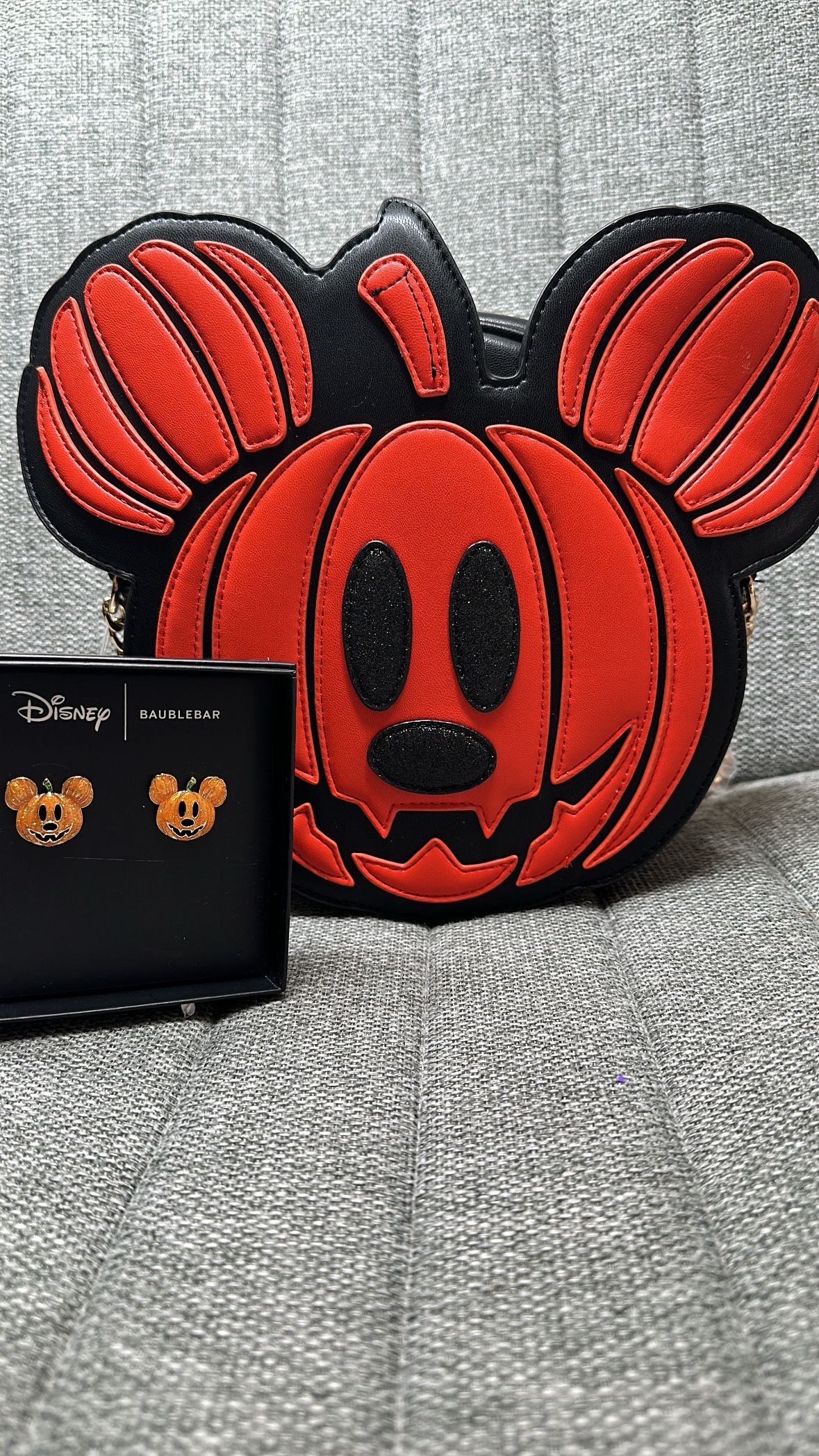 Pumpkin Mickey Bag And Earrings