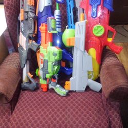 2 Nerf, Super soaker, water Gun,Paint Splat R Ball Lot Of 6