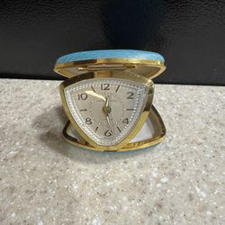 Vintage Westclox Travel Alarm Clock Hard Case Wind Up