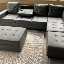 Leather Sectional with Storage Ottoman 