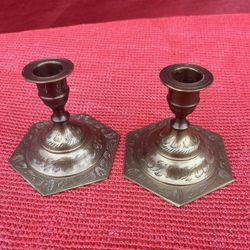 Vintage Brass Etched Candle Holders
