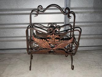Vintage Ornate Wrought Iron Magazine Rack
