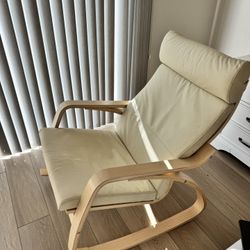 IKEA Poang  Rocking Chair,  Leather Cushion, Birch/Glose Off White 