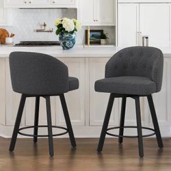 Counter Height Bar Stools Set of 2, 26" Swivel Fabric Upholstered Bar Stools with Backs and Metal Legs, Retro Counter Stools for Kitchen Island, Dinin