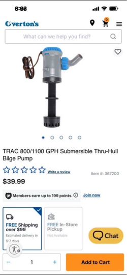 Trac 800 / 1100 GPH Submersible Thru - Hull Bilge Pump