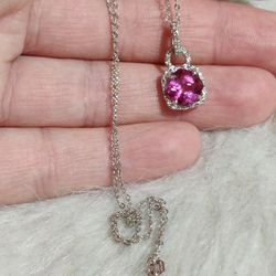 Sterling Silver Necklace With Pink Topaz