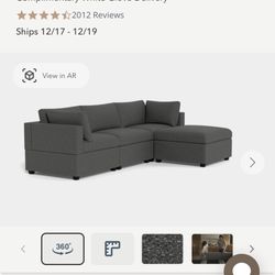 Albany Park Kova Sectional - Charcoal Twill 