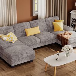B0D12RIV39 Furmax Sectional Couches Living Room U-Shaped sofa with 4 Seat Sofa set with double chaise 