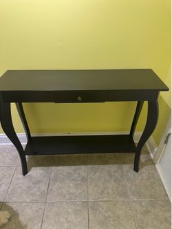 Black wooden entryway table with one drawer in GOOD condition