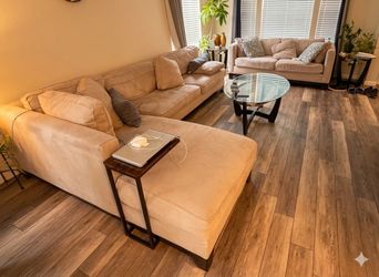Comfy Neutral Beige Sectional Sofa with Chaise and Matching 2-Seater Couch