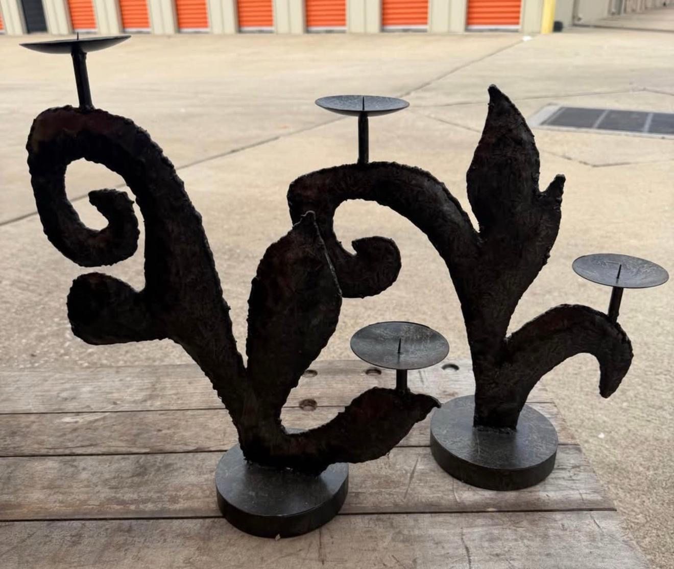 Abstract Metal Cactus Candle Holders – Pair