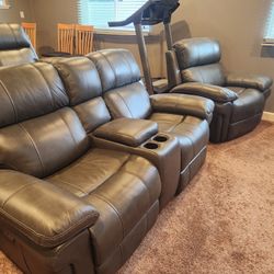 Leather Power Recliner Loveseat and Chair