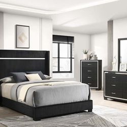 Bedrooms Set Queen Gennro Black 🔥🔥🔥🤑
