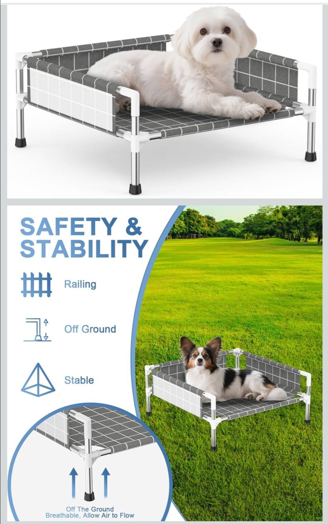 Elevated pet bed for small dog