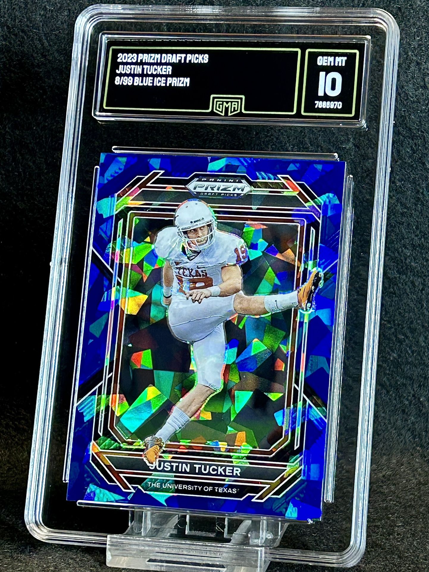 2023 Prizm Draft Picks 💥 Justin Tucker 💥 Blue Ice Prizm 8/99 GMA 10 💎 Mint - Baltimore Ravens