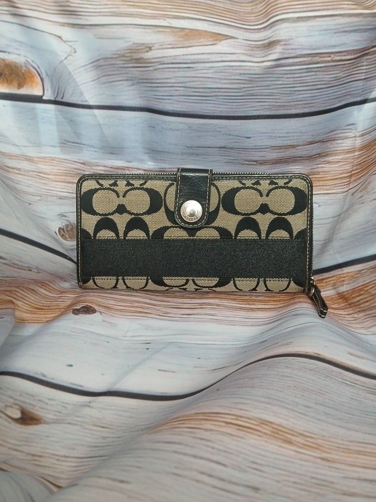 Coach Legacy Signature Stripe Zip Around Wallet.