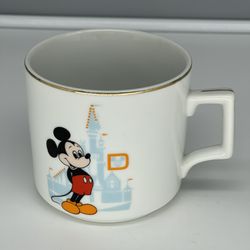 Vintage Walt Disney World Mickey Mouse Coffee Mug Japan Gold Trim Mickey & Castle