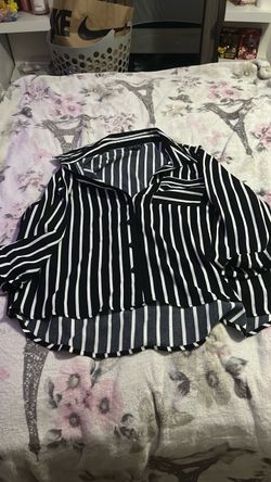 Black and White Striped Button-Up Shirt