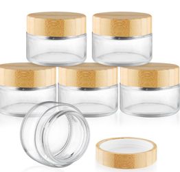 DMuuuDM Round Glass Jars,Empty Clear Glass Jar Holder With Bamboo Lids,Small Travel Cosmetic Jars For Moisturizer,Foundation,Lotion,Ointment,Body Butt