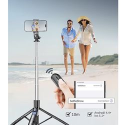 & Selfie Stick, All in One Extendable Cell Phone Tripod with Wireless Remote, Tripods Stand for iPhone & Travel Selfie Stick 360° Rotation Compatible 