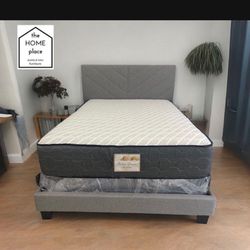 Comfort & Elegant Queen Bed Frame ‼️ Includes Mattress And Box Spring For Only $349 Ready For Delivery Today🚛