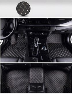 Black Leather Diamond Stitch Car Floor Mats