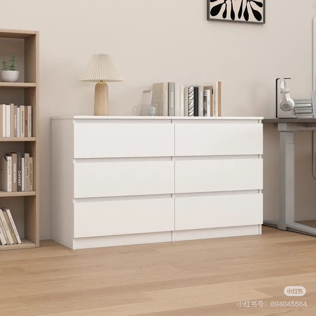 6 Drawer Dresser, 47.2'' Wood Storage Side Cabinet Chest of Drawer for Bedroom Living Room, White