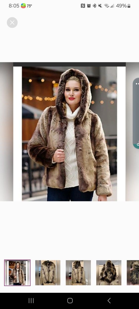 Donna Salyers Fabulous Furs Puma Hooded Couture Faux Parka Coat Size M